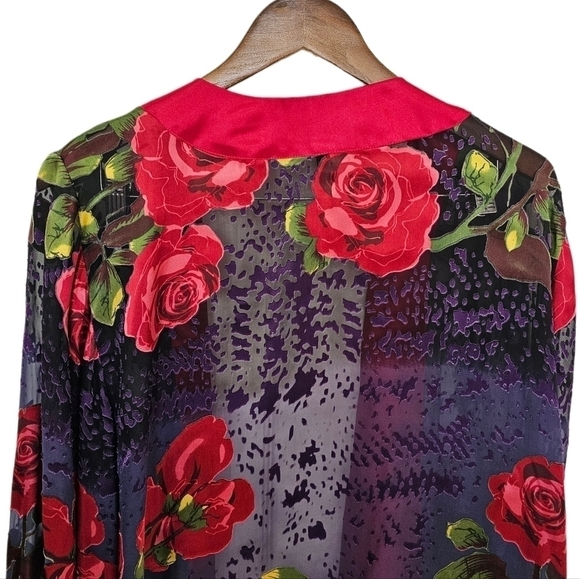 Floral boho burn out vevet silk blend sheer multicolor prints top size 1X - Picture 7 of 11